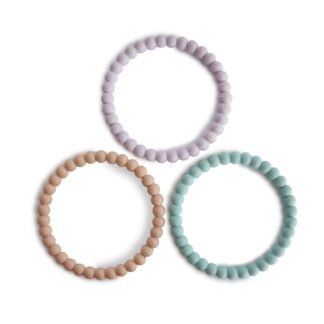 Mushie silikoninis kramtukas-apyrankė Lilac/Cyan/Soft Peach