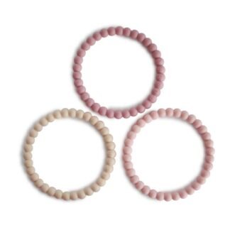Mushie silikoninis kramtukas-apyrankė Linen/Peony/Pale Pink